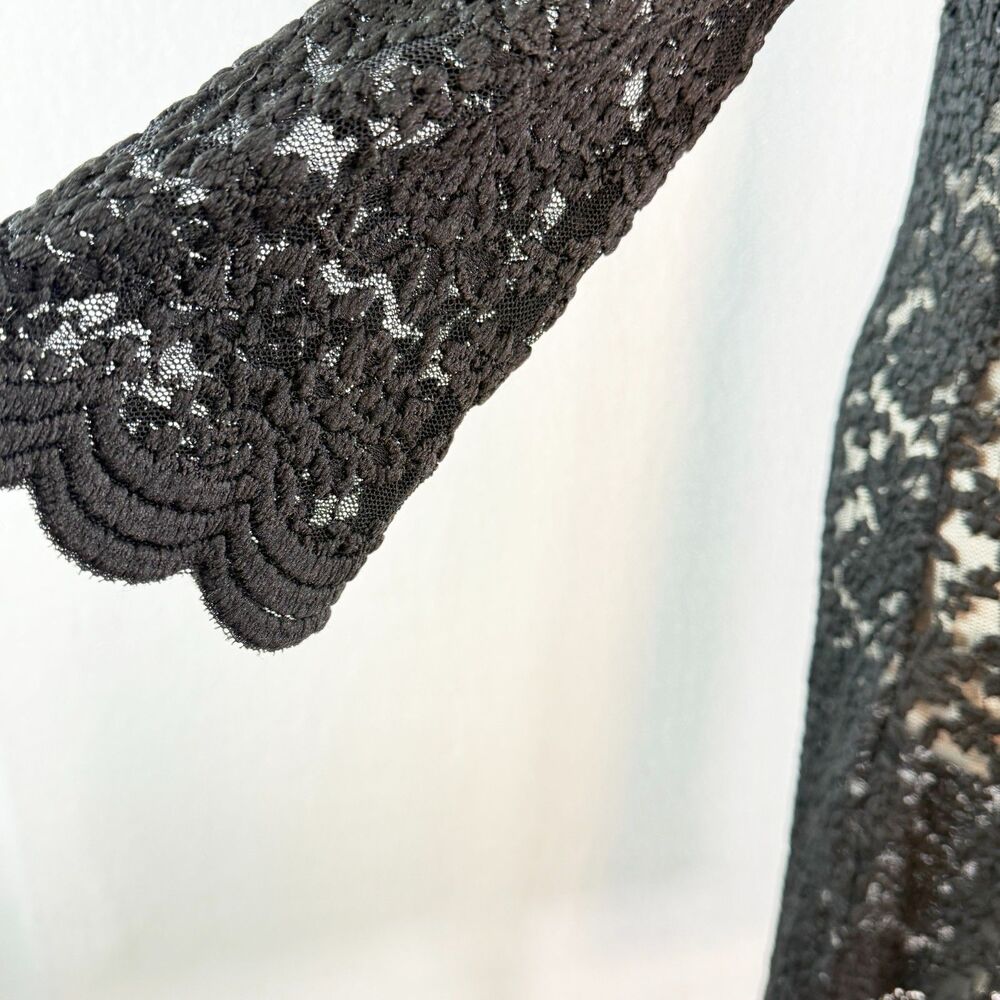Vintage 1990s | Thea Dora | Black Lace Sheer Body Long Sleeve Tight Dress | Sz M - Picture 3 of 6